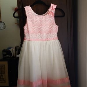 Girls pink and white satin and toole full dress
